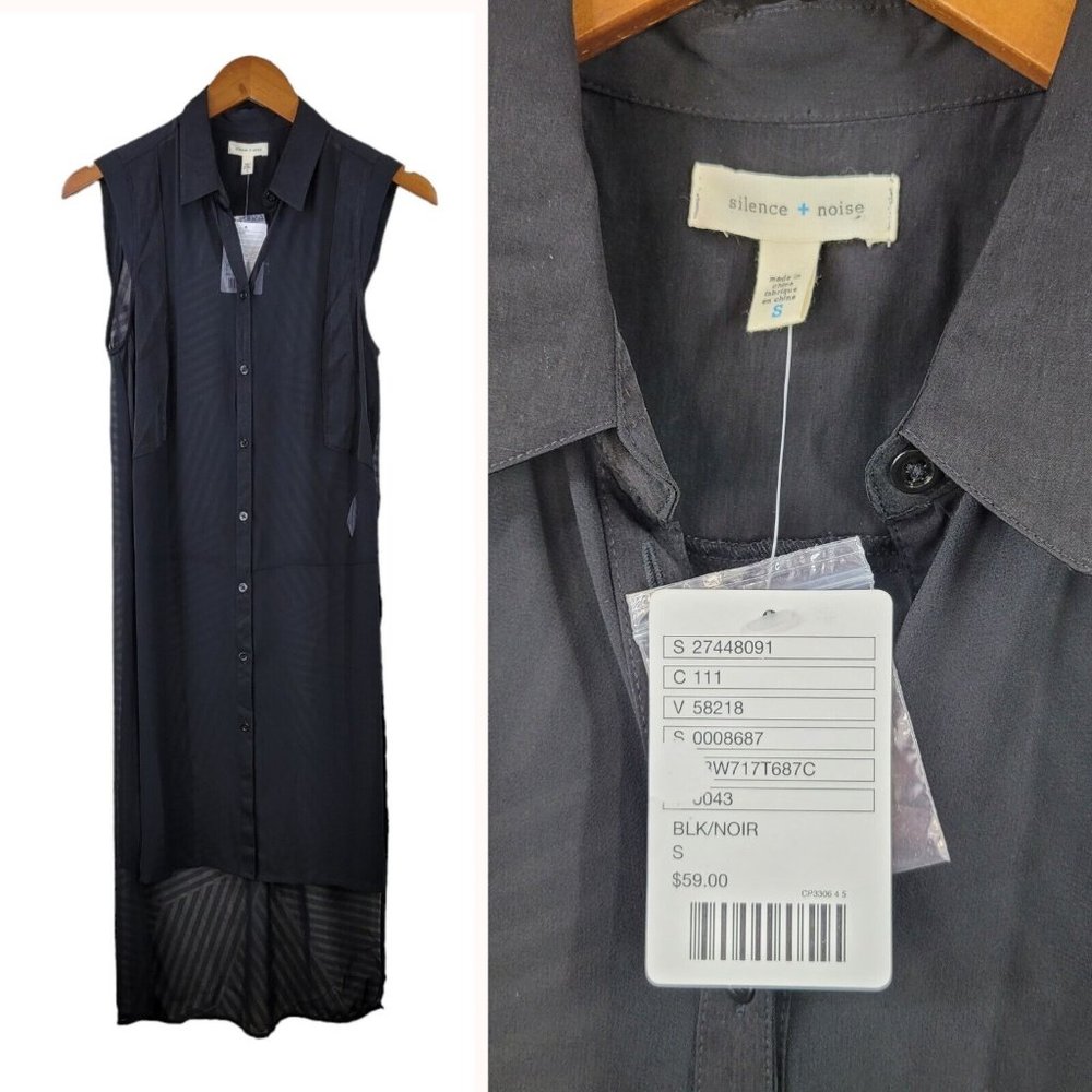 New Silence & Noise Womens Size Small Sheer Black Sleeveless Top Blouse Tunic